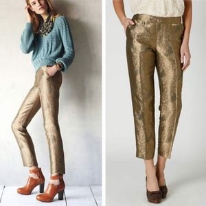 Anthropologie Elevenses Gilded Jacquard Ankle Pant